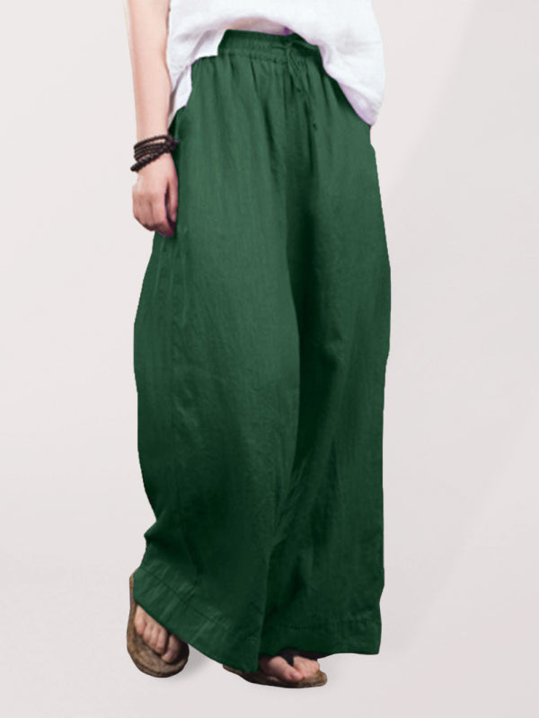 Women's solid color  linen loose wide-leg pants Shello's Creative Boutique