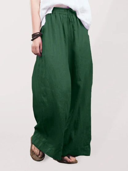 Women's Solid Color Linen Loose Wide-Leg Pants – Effortless Comfort, Timeless Elegance - Shello's Creative Boutique