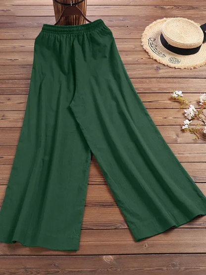 Women's Solid Color Linen Loose Wide-Leg Pants – Effortless Comfort, Timeless Elegance - Shello's Creative Boutique
