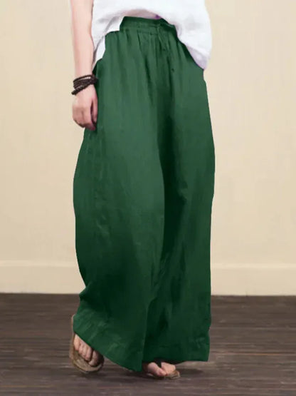 Women's Solid Color Linen Loose Wide-Leg Pants – Effortless Comfort, Timeless Elegance - Shello's Creative Boutique