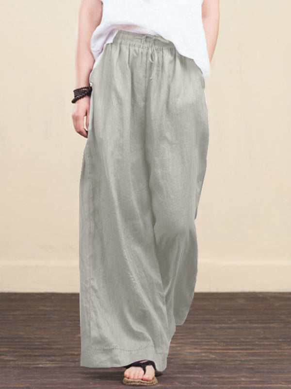 Women's solid color  linen loose wide-leg pants Shello's Creative Boutique