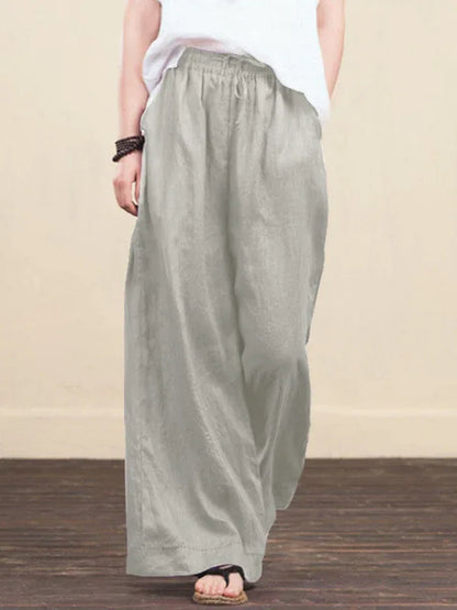 Women's Solid Color Linen Loose Wide-Leg Pants – Effortless Comfort, Timeless Elegance - Shello's Creative Boutique