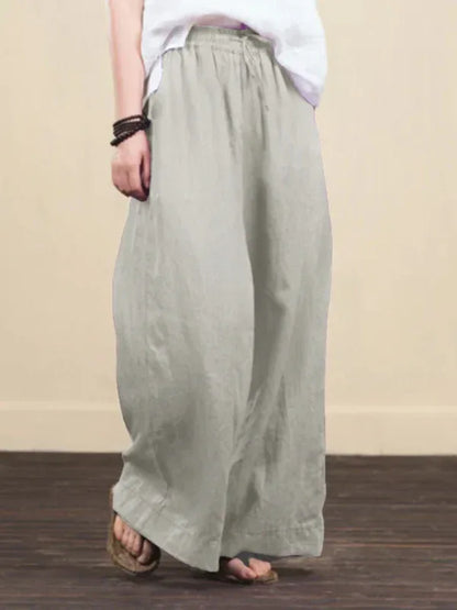 Women's Solid Color Linen Loose Wide-Leg Pants – Effortless Comfort, Timeless Elegance - Shello's Creative Boutique