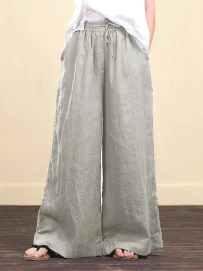 Women's Solid Color Linen Loose Wide-Leg Pants – Effortless Comfort, Timeless Elegance - Shello's Creative Boutique
