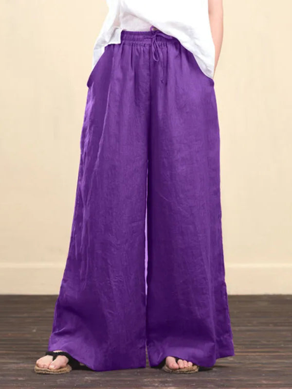 Women's solid color  linen loose wide-leg pants Shello's Creative Boutique