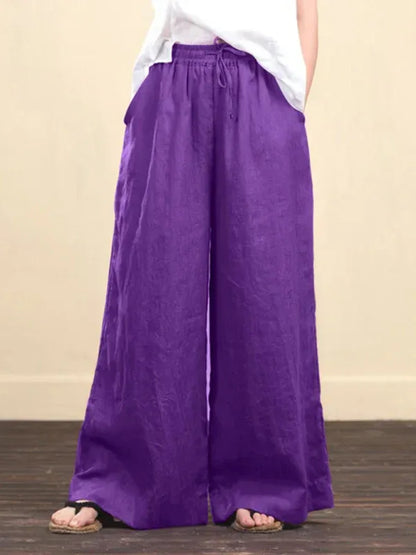 Women's Solid Color Linen Loose Wide-Leg Pants – Effortless Comfort, Timeless Elegance - Shello's Creative Boutique