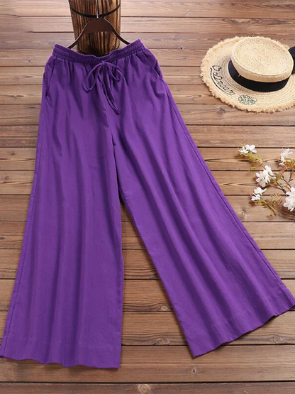 Women's Solid Color Linen Loose Wide-Leg Pants – Effortless Comfort, Timeless Elegance - Shello's Creative Boutique