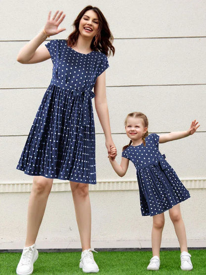 Women's Woven Polka Dot Pleated Midi Dress – Elegance - Shello's Creative Boutique
