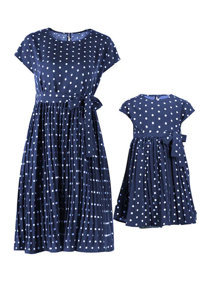 Women's Woven Polka Dot Pleated Midi Dress – Elegance - Shello's Creative Boutique