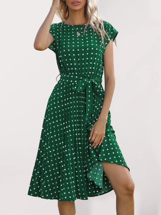 Women's Woven Polka Dot Pleated Midi Dress Shello's Creative Boutique