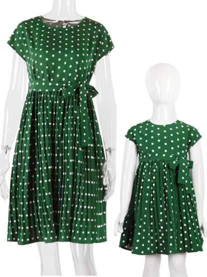 Women's Woven Polka Dot Pleated Midi Dress – Elegance - Shello's Creative Boutique