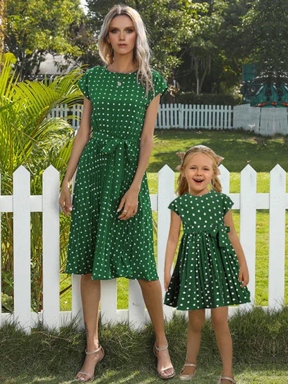Women's Woven Polka Dot Pleated Midi Dress – Elegance - Shello's Creative Boutique