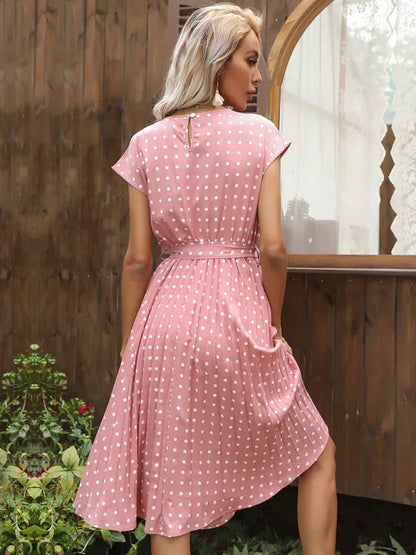 Women's Woven Polka Dot Pleated Midi Dress – Elegance - Shello's Creative Boutique