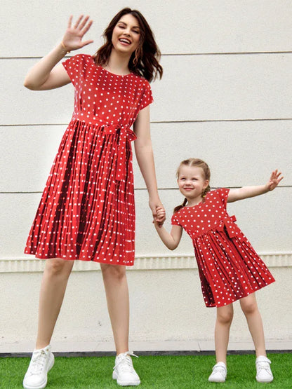 Women's Woven Polka Dot Pleated Midi Dress – Elegance - Shello's Creative Boutique