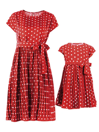 Women's Woven Polka Dot Pleated Midi Dress – Elegance - Shello's Creative Boutique