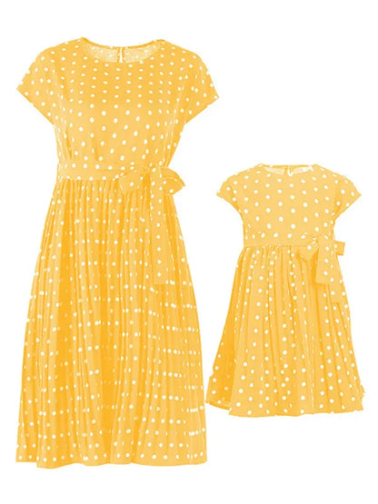 Women's Woven Polka Dot Pleated Midi Dress – Elegance - Shello's Creative Boutique