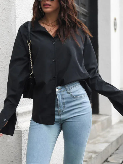 Women's Long-Sleeved Shirt – Classic Solid Colour Design for Everyday Comfort - Shello's Creative Boutique