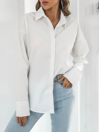 Women's Long-Sleeved Shirt – Classic Solid Colour Design for Everyday Comfort - Shello's Creative Boutique