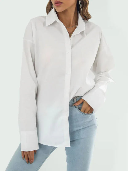 Women's Long-Sleeved Shirt – Classic Solid Colour Design for Everyday Comfort - Shello's Creative Boutique