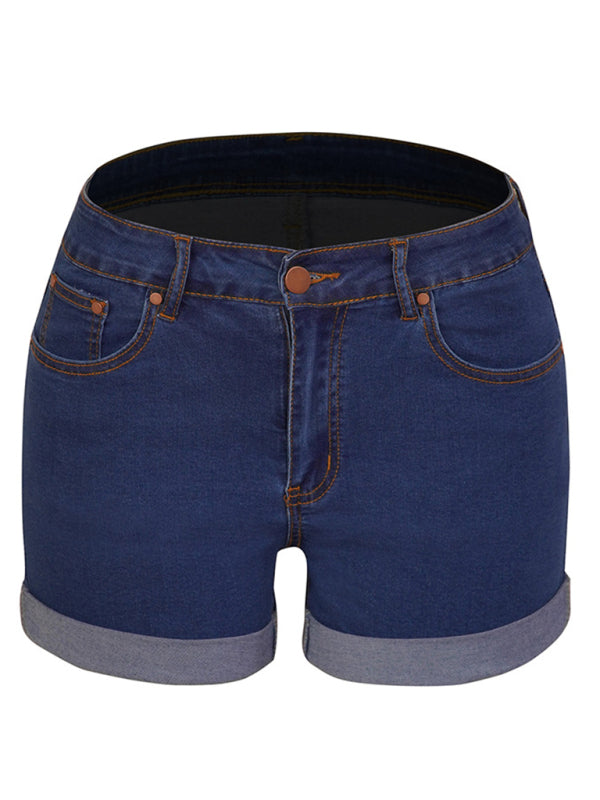 Stylish simple high elastic women's denim shorts Shello Creative Boutique