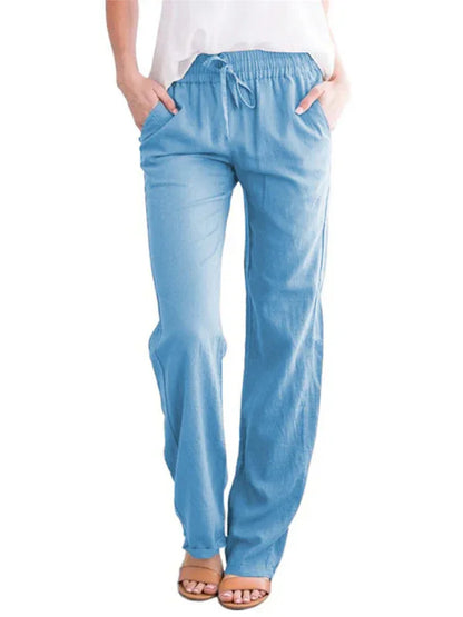 Women Cotton Linen Drawstring Loose Casual Wide Leg Trousers | Effortless Comfort Meets Everyday Chic - Shello's Creative Boutique