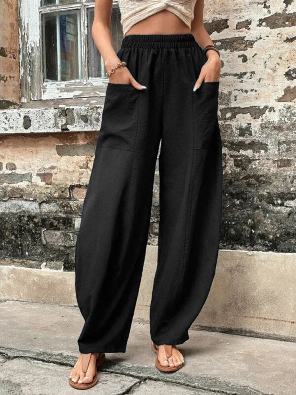 Women's Pants Solid Color Pocket Women's Casual Pants Elastic Pants Trousers Shello's Creative Boutique