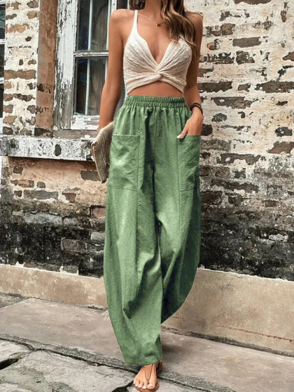 Women's Pants Solid Color Pocket Women's Casual Pants Elastic Pants Trousers Shello's Creative Boutique