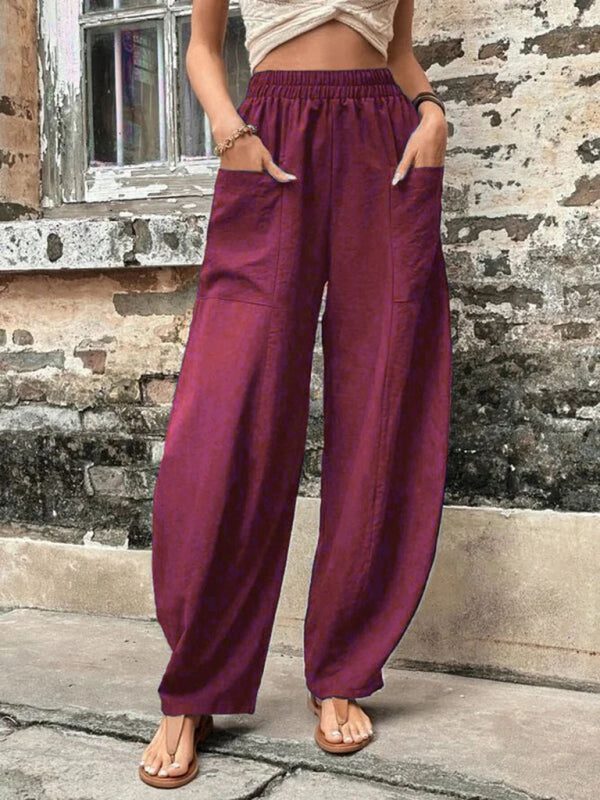 Women's Pants Solid Color Pocket Women's Casual Pants Elastic Pants Trousers Shello's Creative Boutique