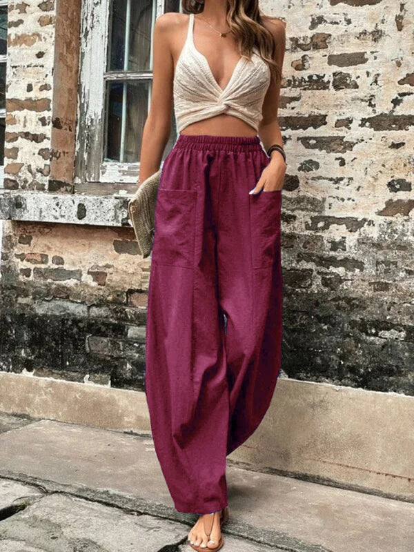 Women's Pants Solid Color Pocket Women's Casual Pants Elastic Pants Trousers Shello's Creative Boutique