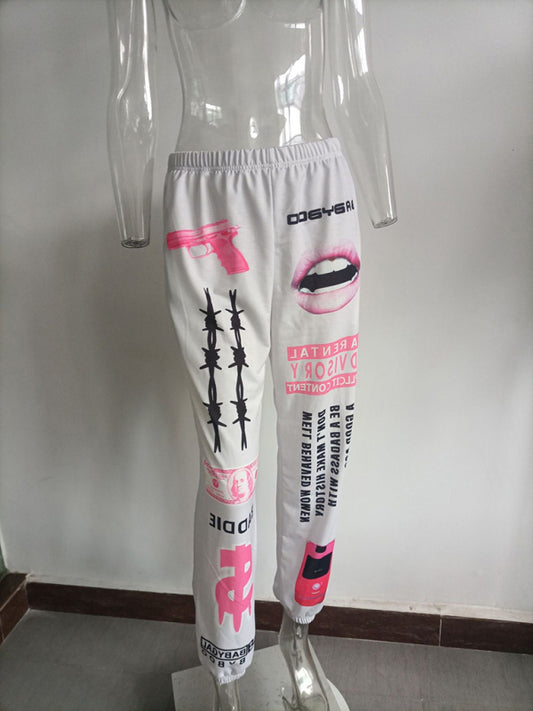 New print fashion elastic waist sports casual harem pants Shello's Creative Boutique