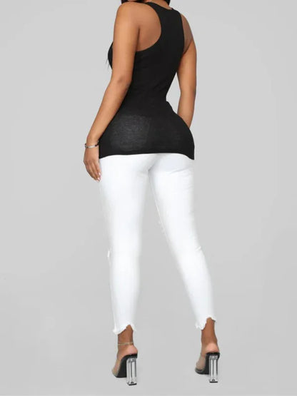 Women's Elastic Ripped Solid Color Denim Long Trousers – Urban Edge Edition - Shello's Creative Boutique