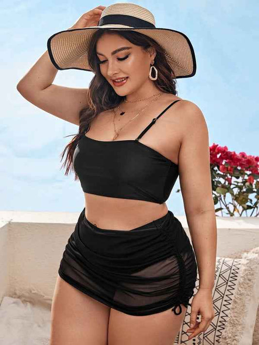 Plus Size Women's Sling Backless Mesh Drawstring Bikini Set - Sophisticated Swimwear for All-Day Confidence