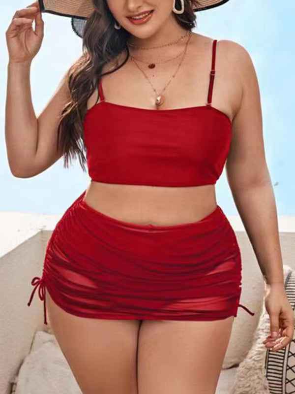 Plus Size Women's Sling Backless Mesh Drawstring Bikini Set - Sophisticated Swimwear for All-Day Confidence