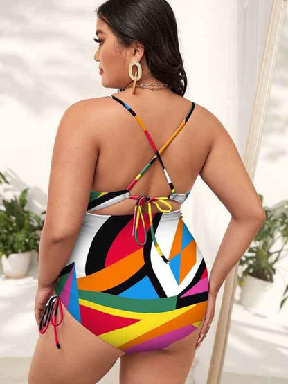 Plus Size Swimsuit - Printed Push-up Hollow One-Piece for Women - Shello's Creative Boutique