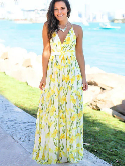 Women's Fashion Sling Print Beach Dress – Bohemian Elegance for Sun-Kissed Days - Shello's Creative Boutique