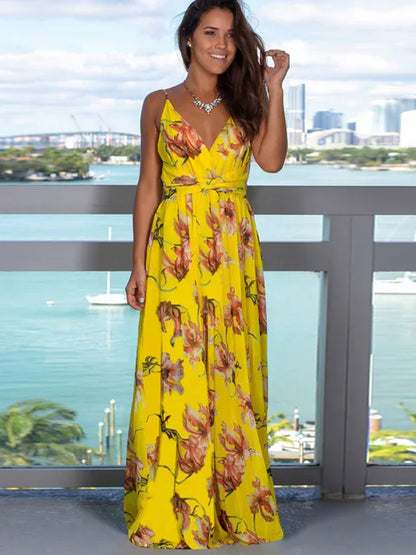 Women's Fashion Sling Print Beach Dress – Bohemian Elegance for Sun-Kissed Days - Shello's Creative Boutique