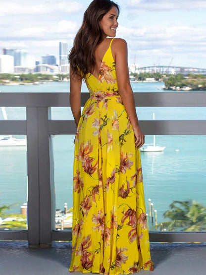 Women's Fashion Sling Print Beach Dress – Bohemian Elegance for Sun-Kissed Days - Shello's Creative Boutique