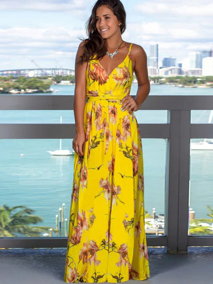 Women's Fashion Sling Print Beach Dress – Bohemian Elegance for Sun-Kissed Days - Shello's Creative Boutique