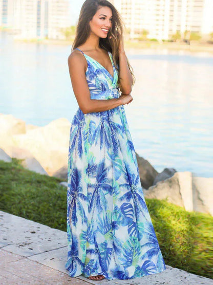 Women's Fashion Sling Print Beach Dress – Bohemian Elegance for Sun-Kissed Days - Shello's Creative Boutique