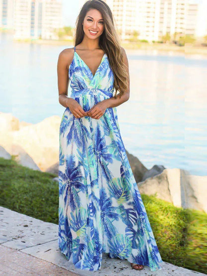 Women's Fashion Sling Print Beach Dress – Bohemian Elegance for Sun-Kissed Days - Shello's Creative Boutique