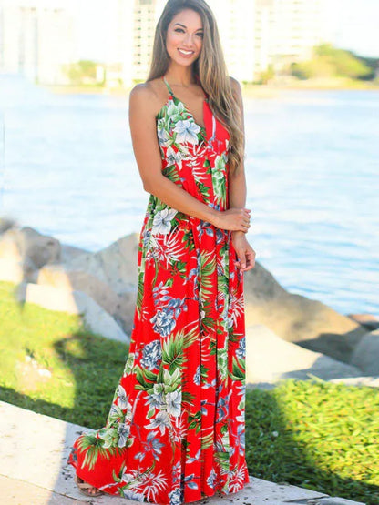 Women's Fashion Sling Print Beach Dress – Bohemian Elegance for Sun-Kissed Days - Shello's Creative Boutique
