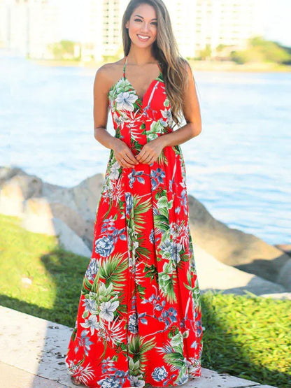 Women's Fashion Sling Print Beach Dress – Bohemian Elegance for Sun-Kissed Days - Shello's Creative Boutique