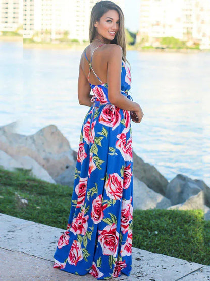 Women's Fashion Sling Print Beach Dress – Bohemian Elegance for Sun-Kissed Days - Shello's Creative Boutique
