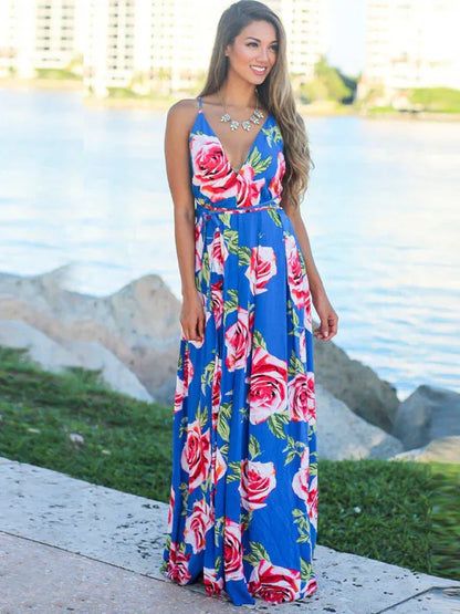 Women's Fashion Sling Print Beach Dress – Bohemian Elegance for Sun-Kissed Days - Shello's Creative Boutique