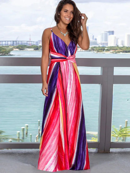 Women's Fashion Sling Print Beach Dress – Bohemian Elegance for Sun-Kissed Days - Shello's Creative Boutique