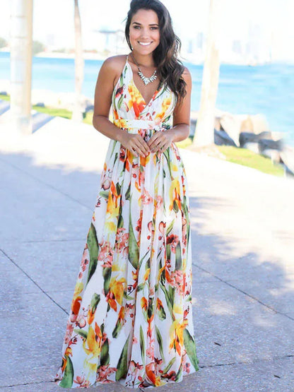 Women's Fashion Sling Print Beach Dress – Bohemian Elegance for Sun-Kissed Days - Shello's Creative Boutique