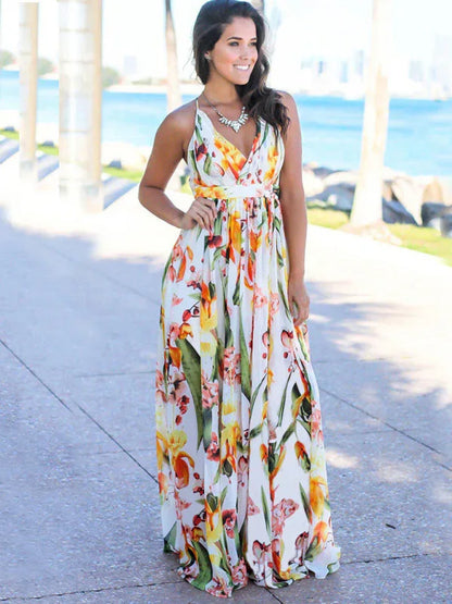 Women's Fashion Sling Print Beach Dress – Bohemian Elegance for Sun-Kissed Days - Shello's Creative Boutique