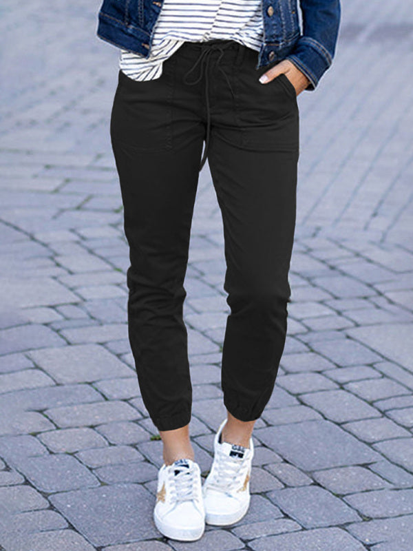 Women's Slim Pocket Cropped Pants New Solid Color Lace-Up Leisure Pants Shello's Creative Boutique