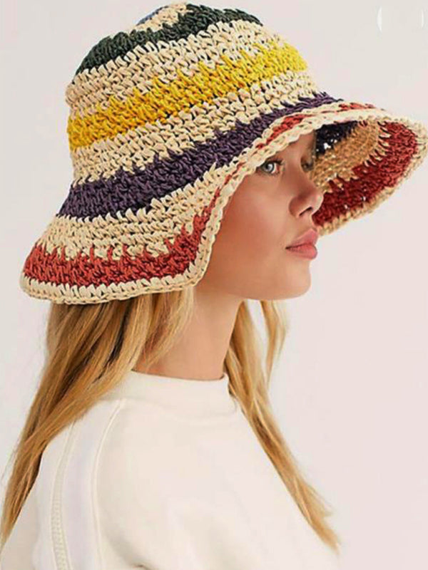 Braided straw hat rainbow fisherman hat big brim sun hat outdoor beach sun sun hat Shello's Creative Boutique