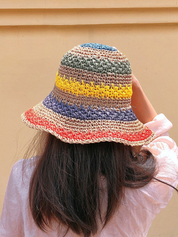 Braided straw hat rainbow fisherman hat big brim sun hat outdoor beach sun sun hat Shello's Creative Boutique